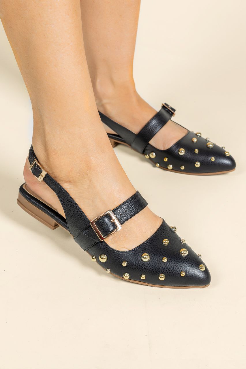 Baleta Siena - Cuero Negro x Perla - Tacon 1.5 cms- Carolina Laiton