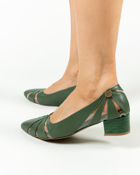 Stiletto Alani Cuero Verde - Tacon 3.5 cms- Carolina Laiton