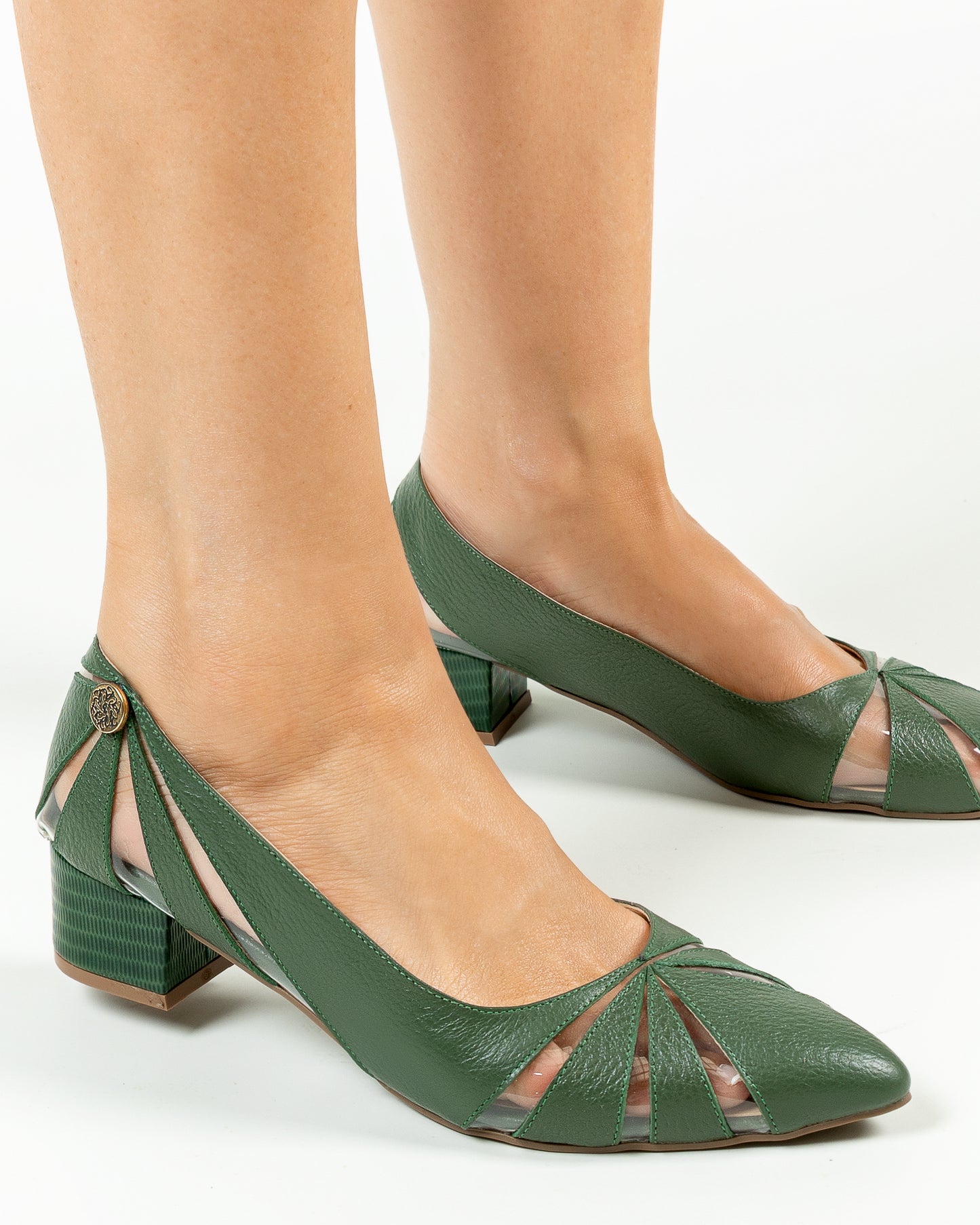 Stiletto Alani Cuero Verde - Tacon 3.5 cms- Carolina Laiton