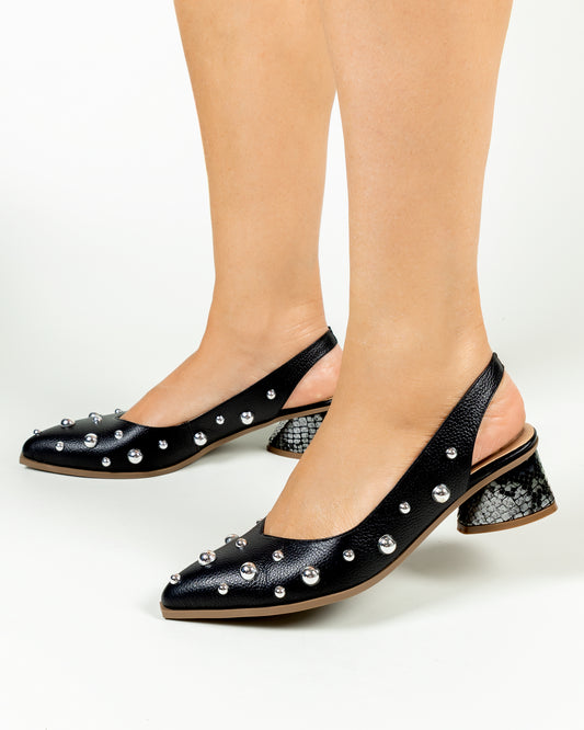 Stiletto Dara Cuero Negro - Tacon 3.5 cms- Carolina Laiton