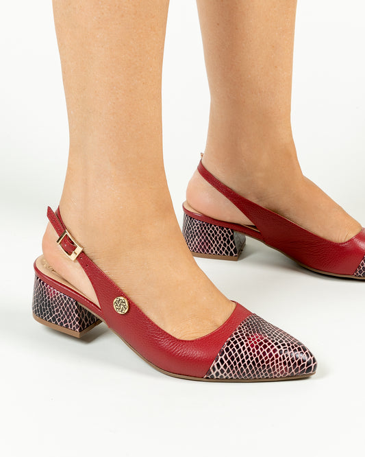 Stiletto Carla Cuero Borgoña - Tacón 3.5 cms- Carolina Laiton