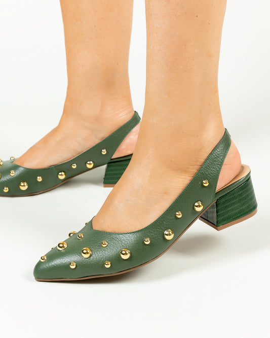 Stiletto Dara Cuero Verde - Tacon 3.5 cms- Carolina Laiton