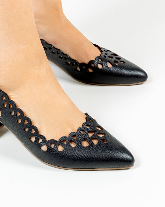 Stiletto Caterine Cuero Negro - Tacon kitten heel 3.5 cms - Carolina Laiton