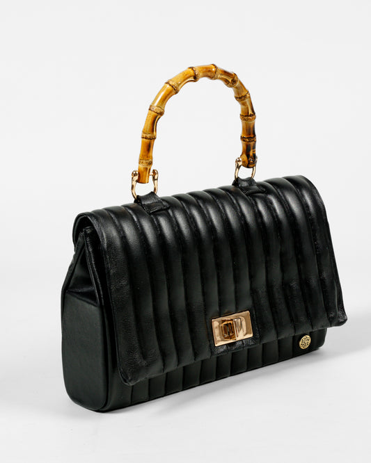 Bolso bambu en Cuero Negro - Carolina Laiton