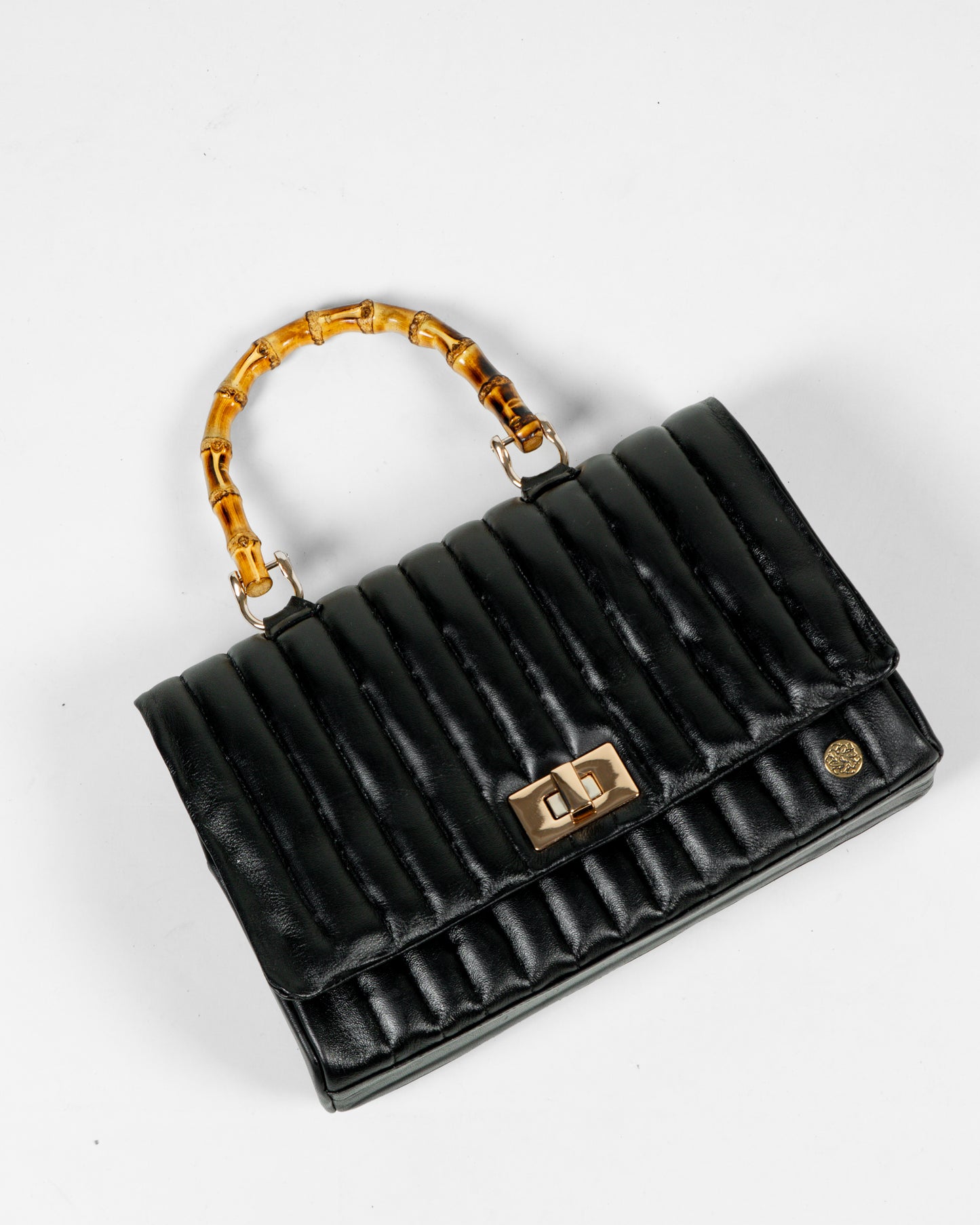 Bolso bambu en Cuero Negro - Carolina Laiton