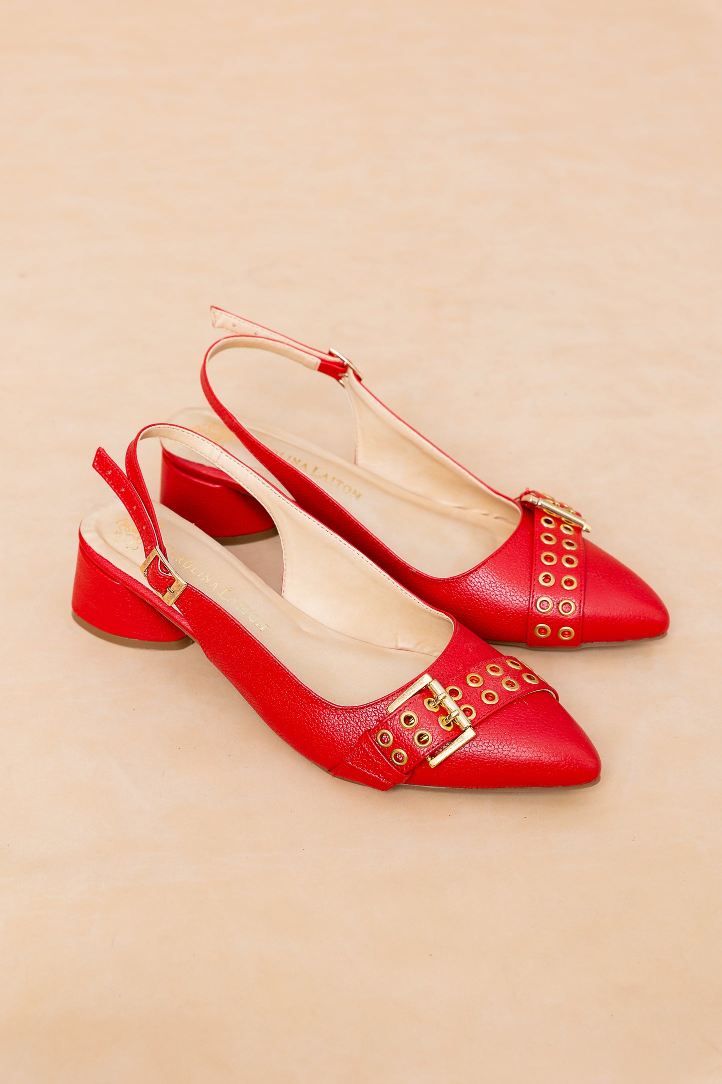 Stiletto Alessandra Cuero Rojo - Tacon kitten heel 3.5 cms- Carolina Laiton