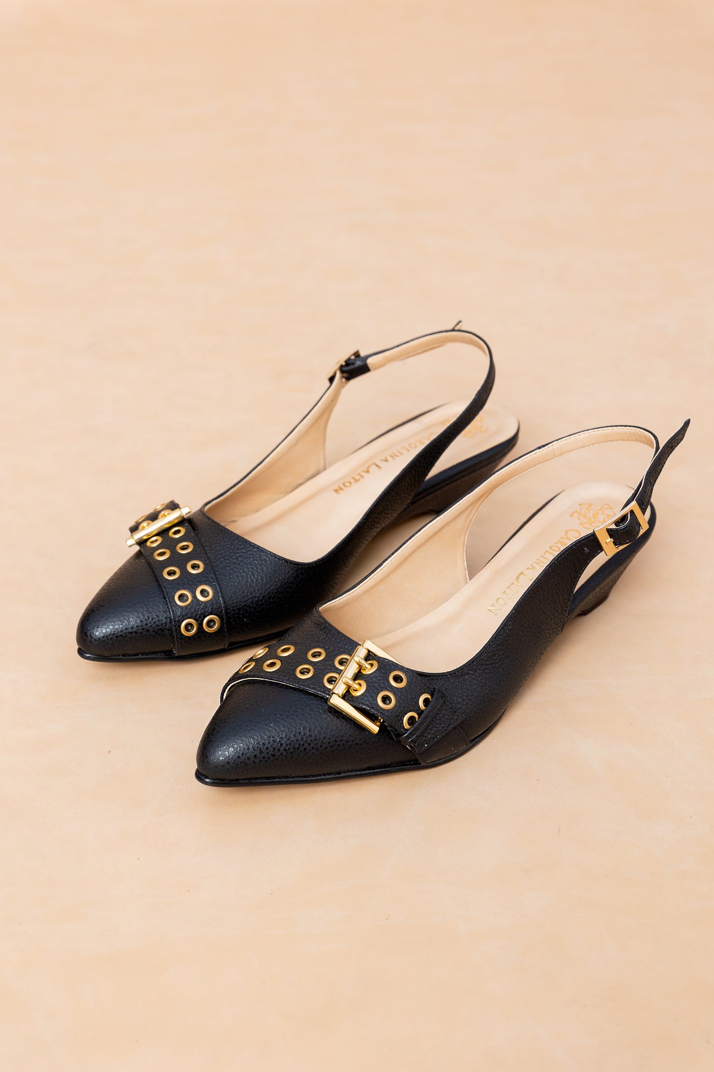 Stiletto Alessandra Cuero Negro - Tacon kitten heel 3.5 cms- Carolina Laiton