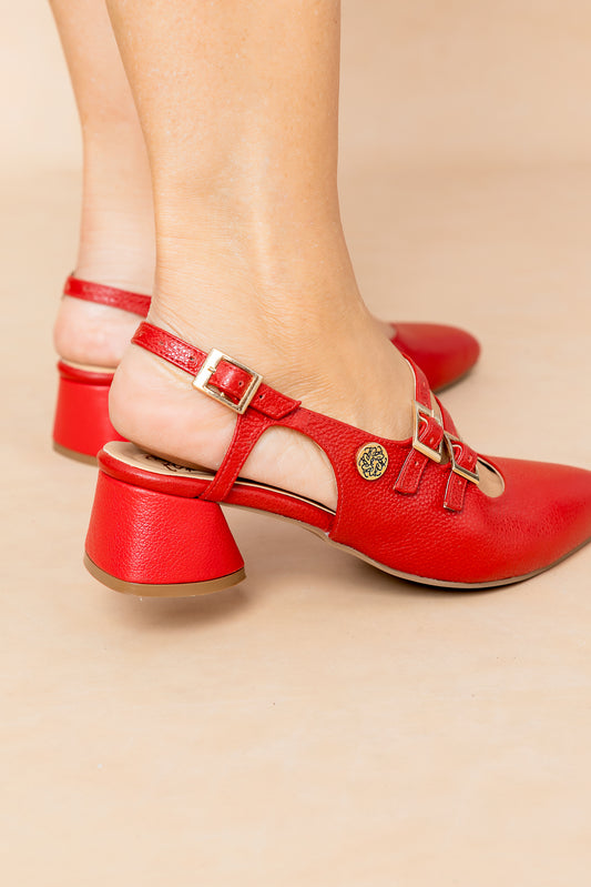 Stiletto Brunella Cuero Rojo - Tacon kitten heel 3.5 cms - Carolina Laiton