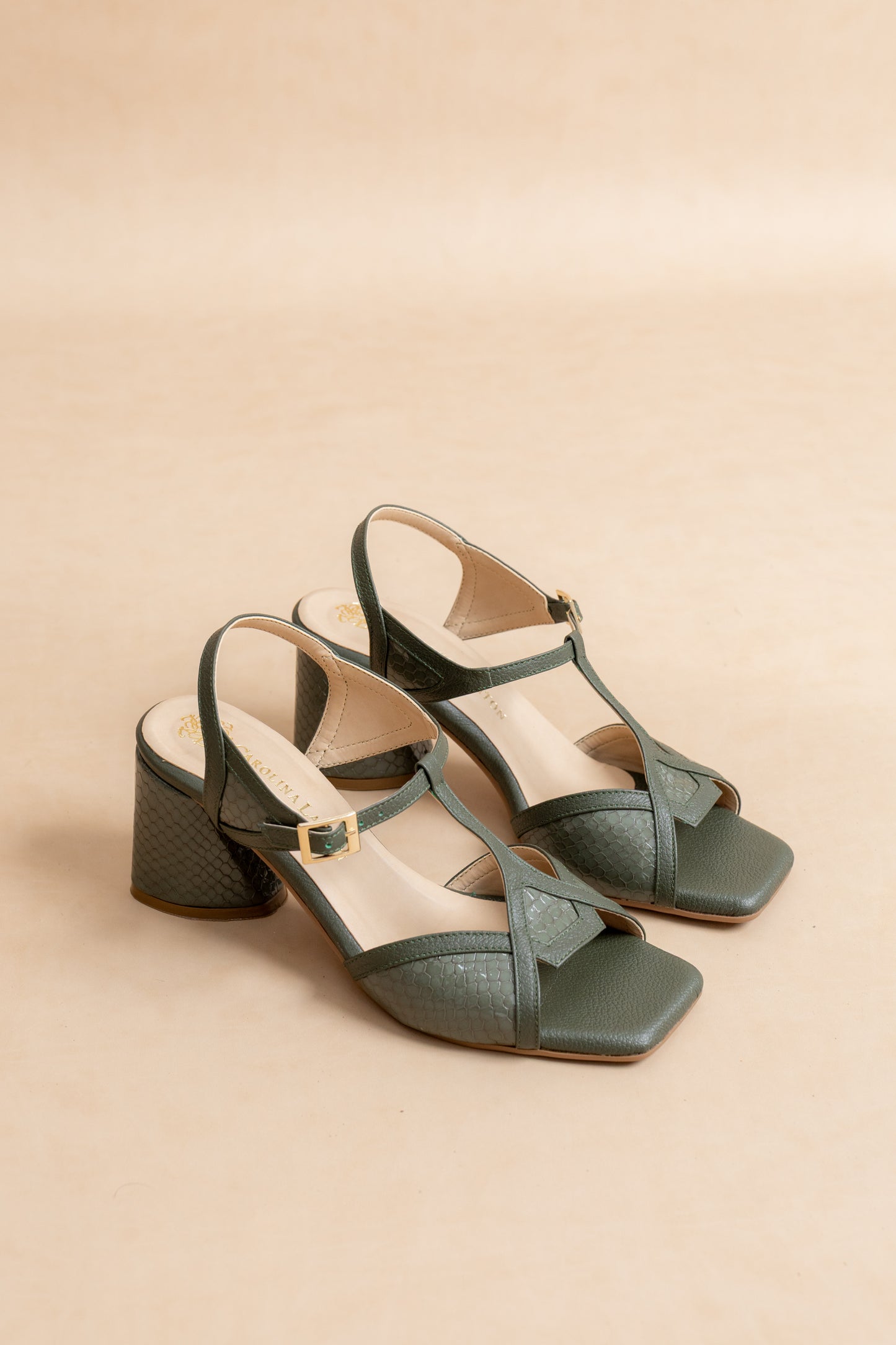 Sandalia Luciana - Cuero Verde - Tacon 5.5 cm - Carolina Laiton