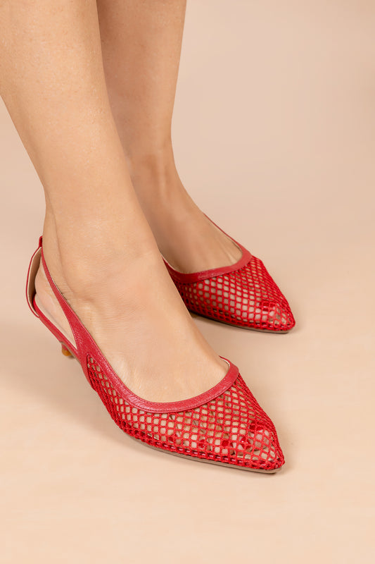 Stiletto Amira - Cuero Rojo -Tacón 3.5 cms - Carolina Laiton