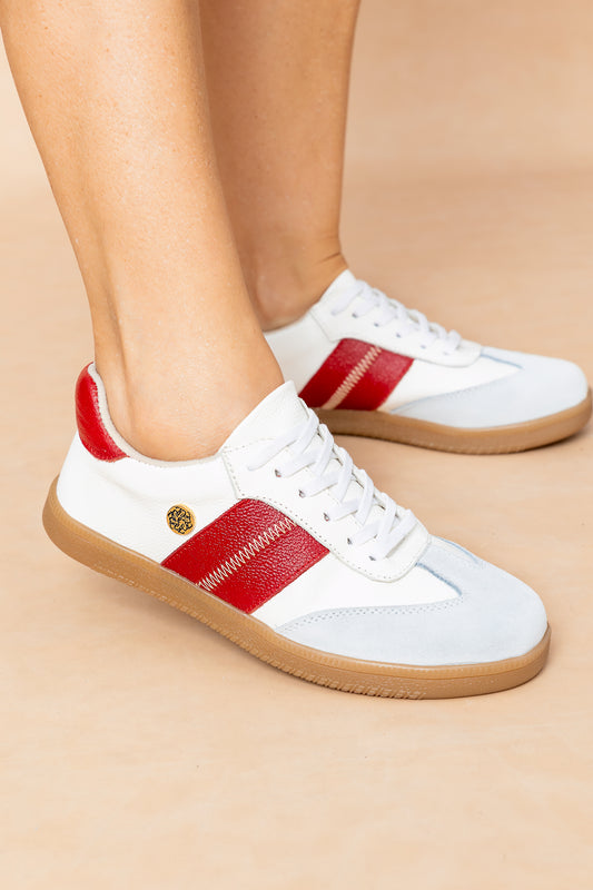 Tenis Brooke Cuero Blanco x Rojo- Carolina Laiton