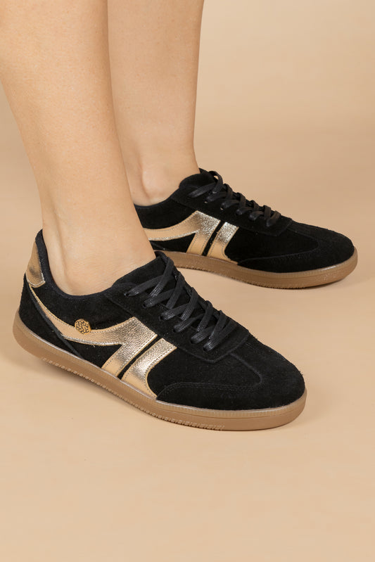 Tenis Kira Cuero Negro x Dorado - Carolina Laiton