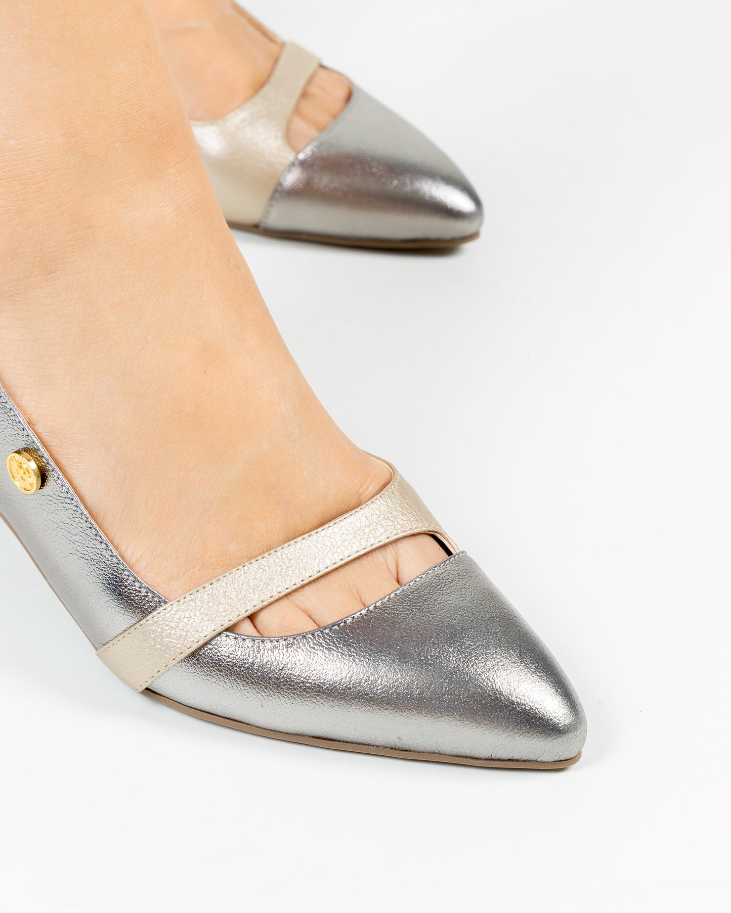 Stiletto Arianna Cuero Bronce x Plomo - Kitten heel 3.5 cms - Carolina Laiton