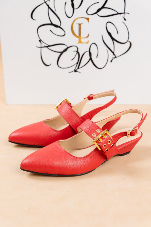 Stiletto Andy - Cuero Rojo - Tacon kitten heel 3.5 cms - Carolina Laiton