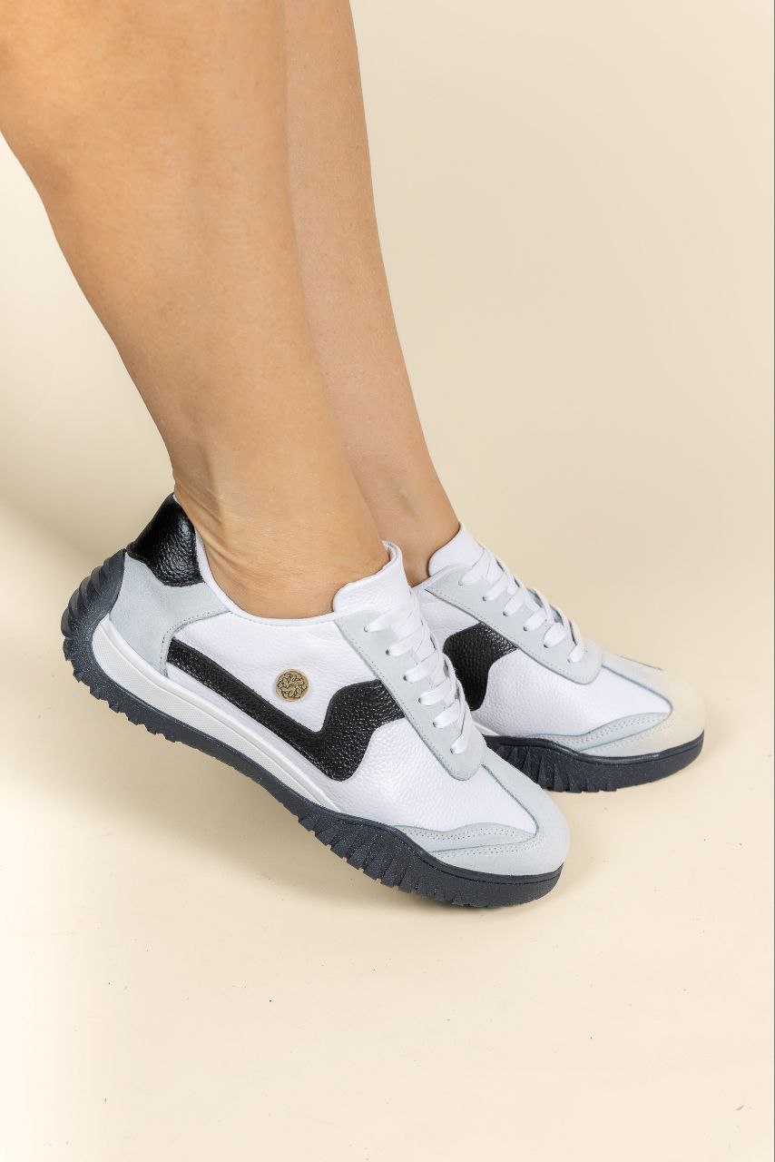 Tenis Soul Cuero Blanco x Negro y Gris- Carolina Laiton