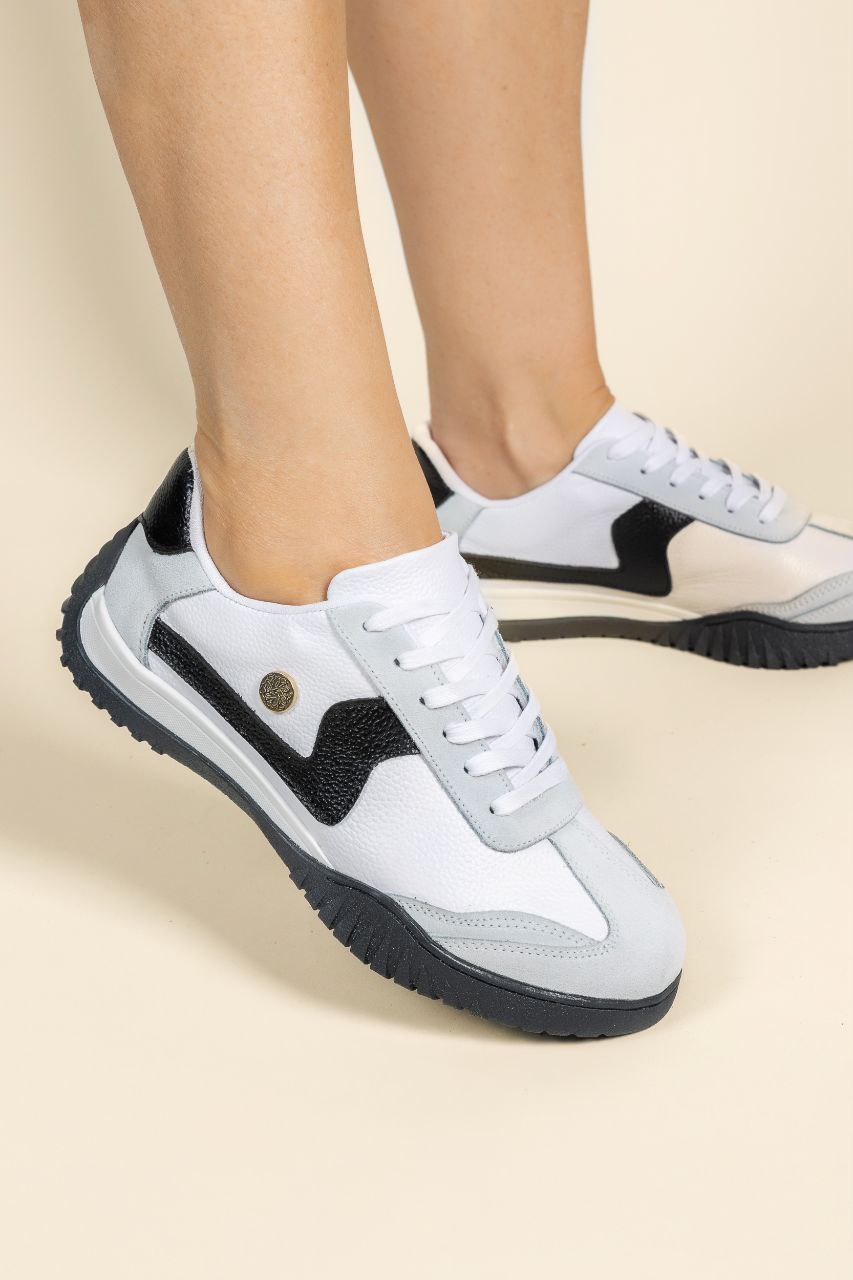 Tenis Soul Cuero Blanco x Negro y Gris- Carolina Laiton