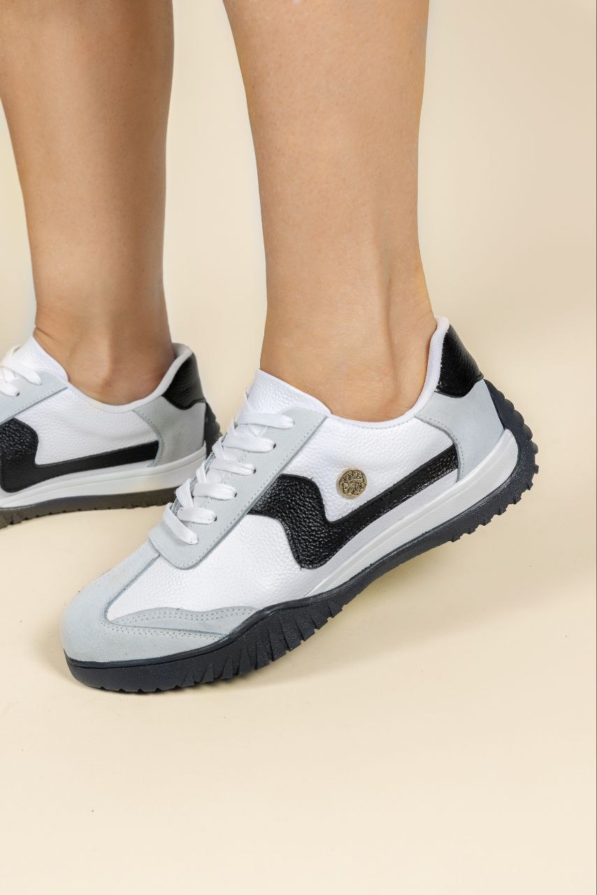 Tenis Soul Cuero Blanco x Negro y Gris- Carolina Laiton