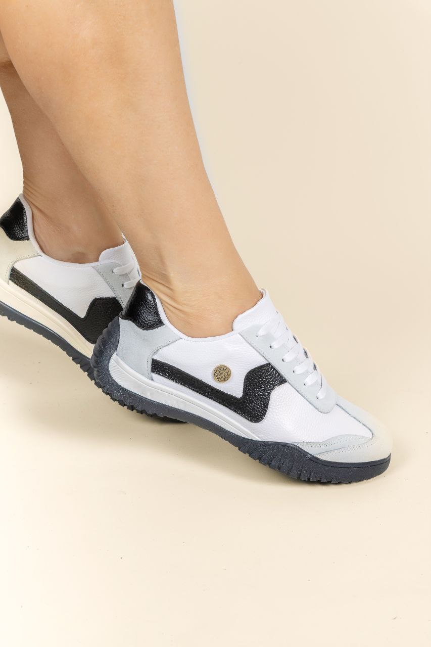 Tenis Soul Cuero Blanco x Negro y Gris- Carolina Laiton