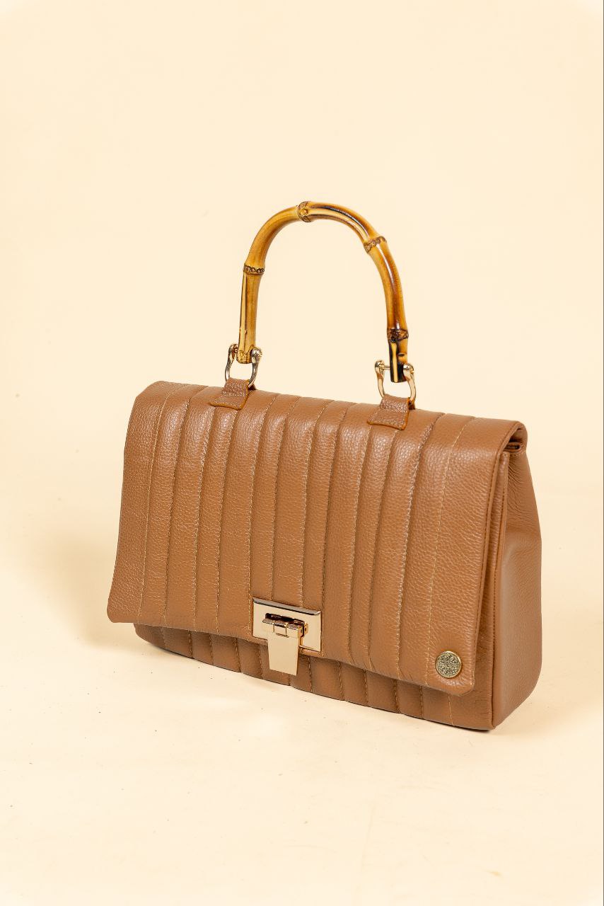 Bolso Bambu en Cuero Miel - Carolina Laiton