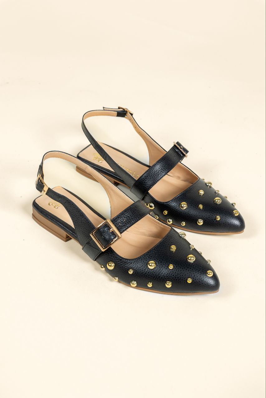 Baleta Siena - Cuero Negro x Perla - Tacon 1.5 cms- Carolina Laiton