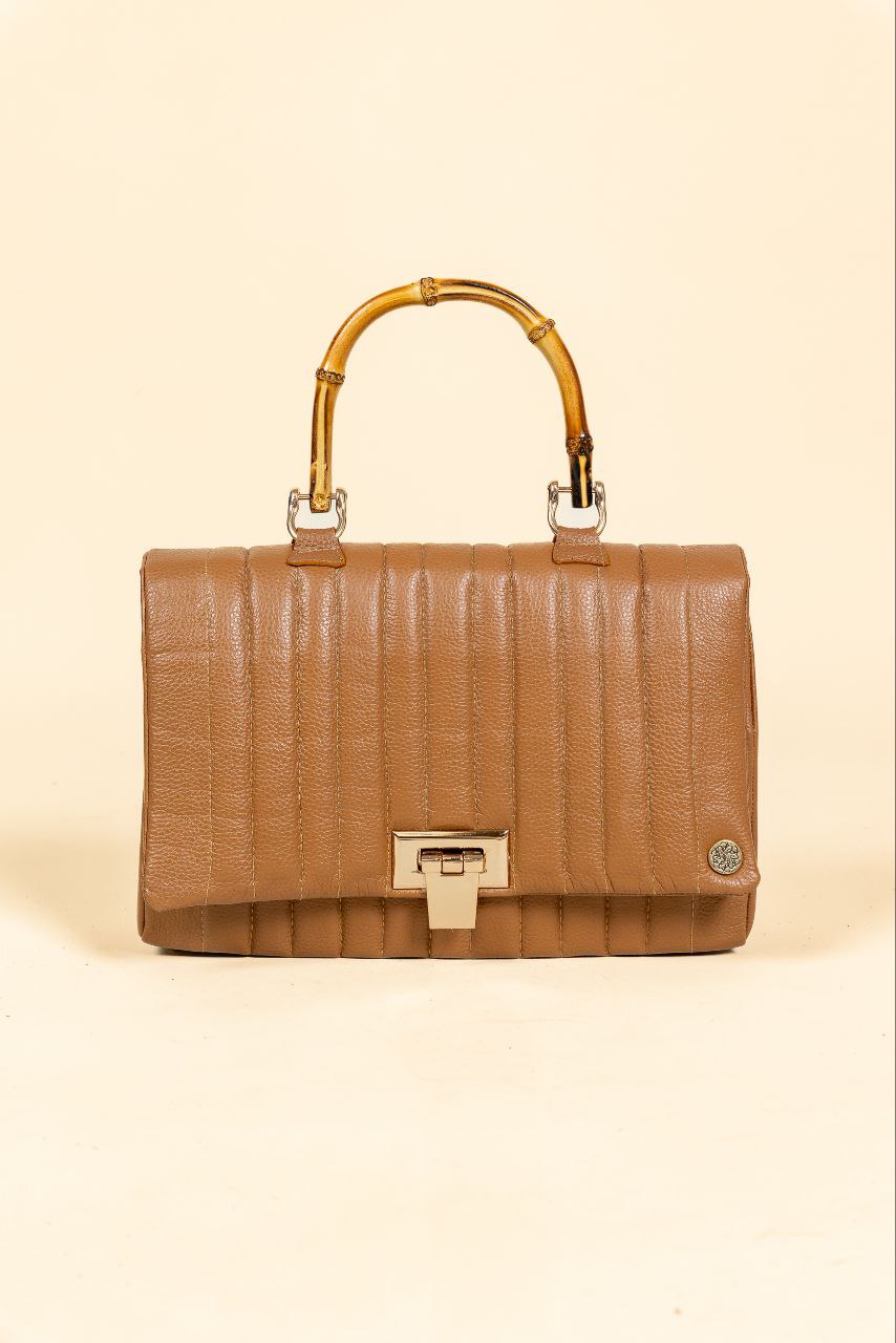 Bolso Bambu en Cuero Miel - Carolina Laiton