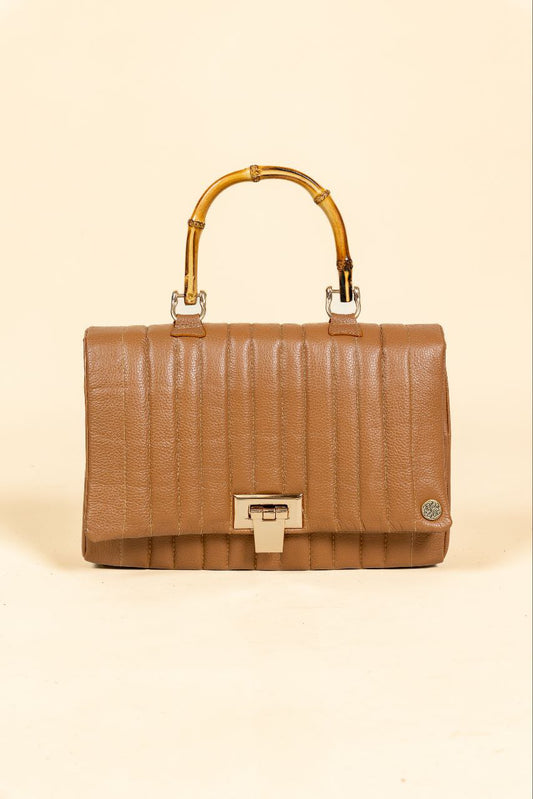 Bolso Bambu en Cuero Miel - Carolina Laiton