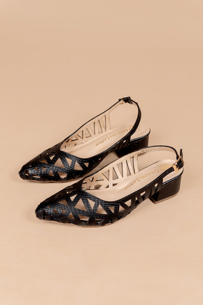 Stiletto Maelis - Cuero Negro -Tacón 3.5 cms - Carolina Laiton