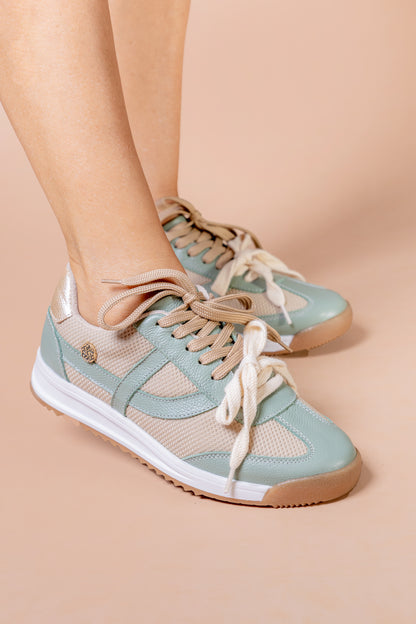 Tenis Aura Cuero Verde Pastel - Carolina Laiton