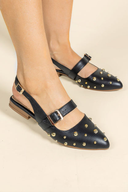 Baleta Siena - Cuero Negro x Perla - Tacon 1.5 cms- Carolina Laiton