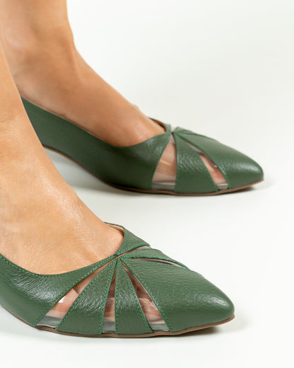 Stiletto Alani Cuero Verde - Tacon 3.5 cms- Carolina Laiton
