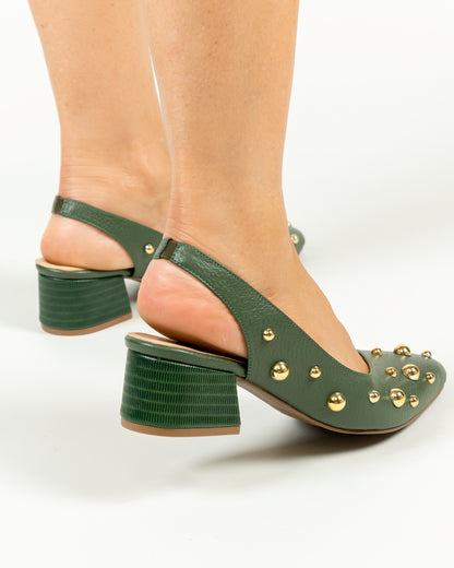 Stiletto Dara Cuero Verde - Tacon 3.5 cms- Carolina Laiton