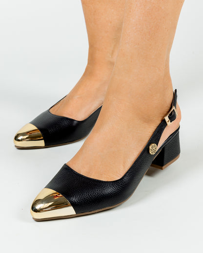 Stiletto Hanna Cuero Negro x Dorado - Tacon 3.5 cms- Carolina Laiton