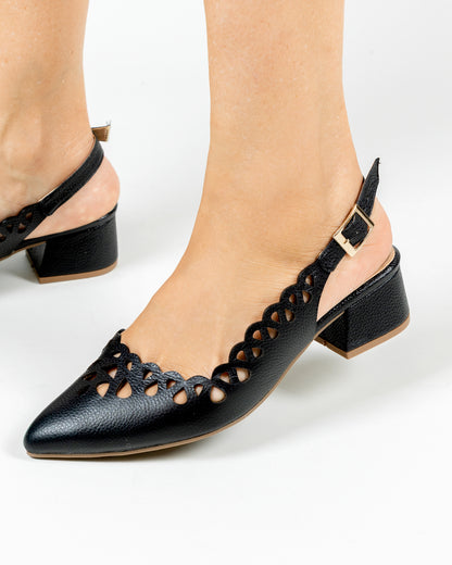 Stiletto Caterine Cuero Negro - Tacon kitten heel 3.5 cms - Carolina Laiton