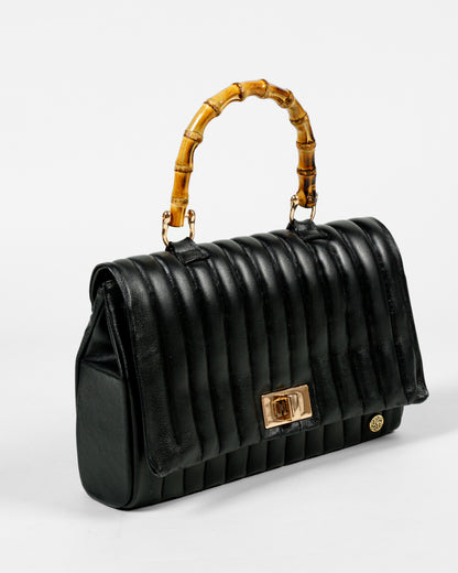 Bolso bambu en Cuero Negro - Carolina Laiton