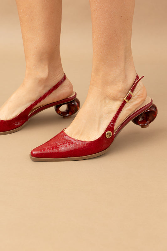 Stiletto Zara - Cuero Charol Serpiente Rojo  -Tacón 5.5 cms - Carolina Laiton