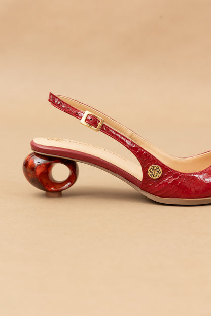 Stiletto Zara - Cuero Charol Serpiente Rojo  -Tacón 3.5 cms - Carolina Laiton