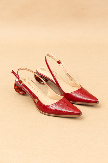 Stiletto Zara - Cuero Charol Serpiente Rojo  -Tacón 3.5 cms - Carolina Laiton