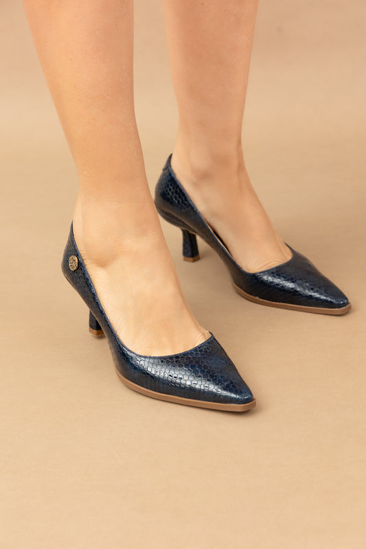 Stiletto Sonia - Cuero Charol Serpiente Azul  -Tacón 5.5 cms - Carolina Laiton