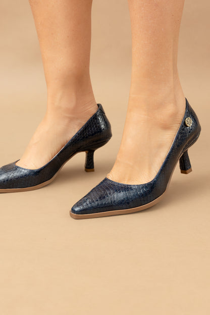 Stiletto Sonia - Cuero Charol Serpiente Azul  -Tacón 3.5 cms - Carolina Laiton