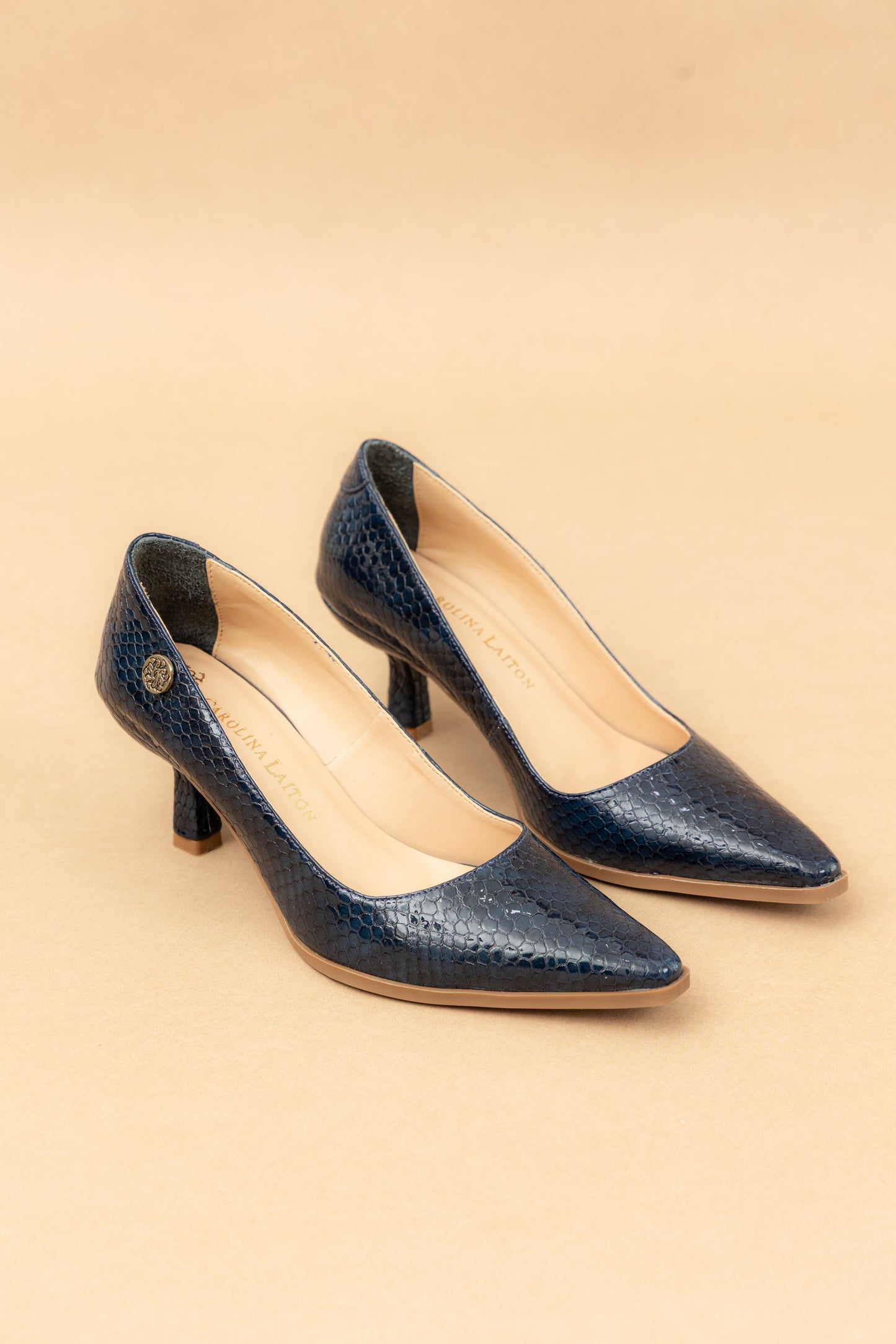 Stiletto Sonia - Cuero Charol Serpiente Azul  -Tacón 3.5 cms - Carolina Laiton