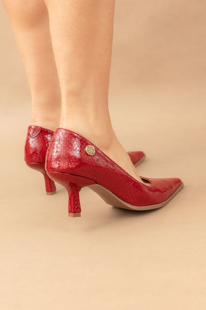 Stiletto Sonia - Cuero Charol Serpiente Rojo -Tacón 3.5 cms - Carolina Laiton