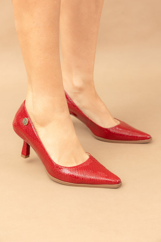 Stiletto Sonia - Cuero Charol Serpiente Rojo -Tacón 5.5 cms - Carolina Laiton