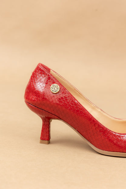 Stiletto Sonia - Cuero Charol Serpiente Rojo -Tacón 3.5 cms - Carolina Laiton