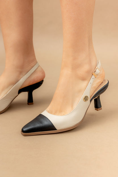 Stiletto bicolor Cuero Beige x Negro  - Tacón 3.5 cms- Carolina Laiton