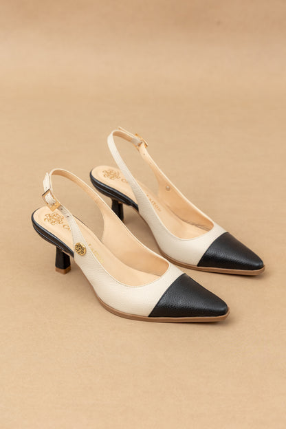Stiletto bicolor Cuero Beige x Negro  - Tacón 3.5 cms- Carolina Laiton