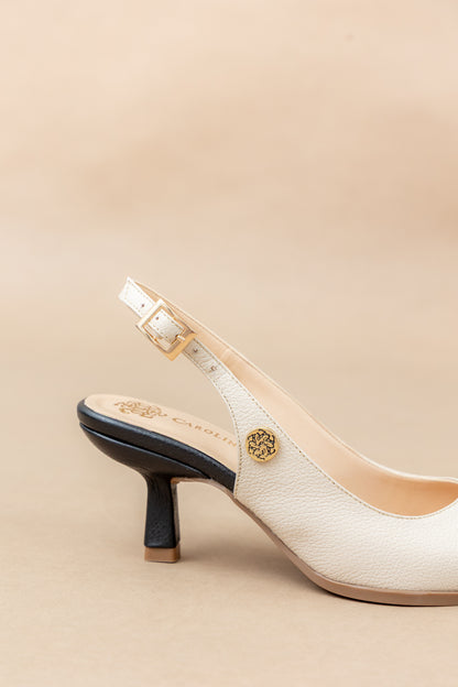 Stiletto bicolor Cuero Beige x Negro  - Tacón 3.5 cms- Carolina Laiton