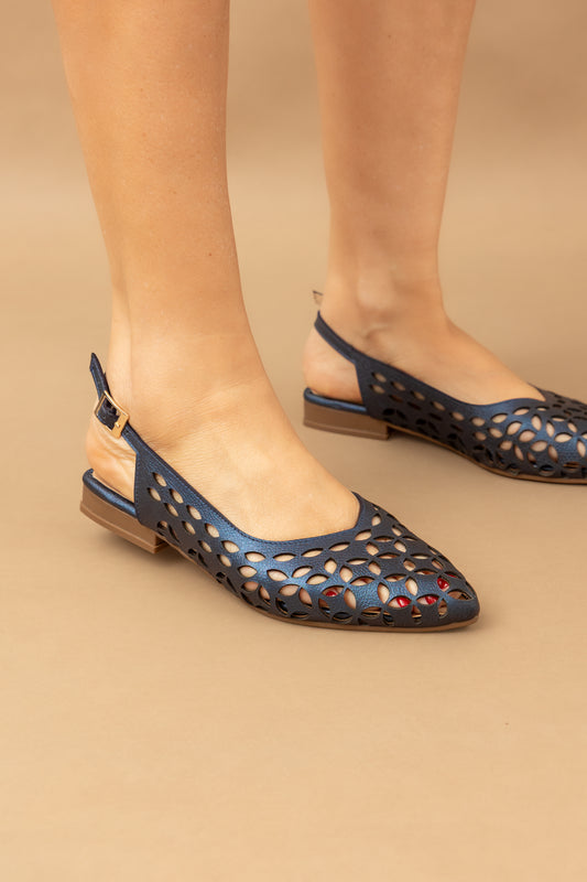 Baleta Mary Cuero Azul - Carolina Laiton