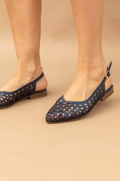 Baleta Mary Cuero Azul - Carolina Laiton