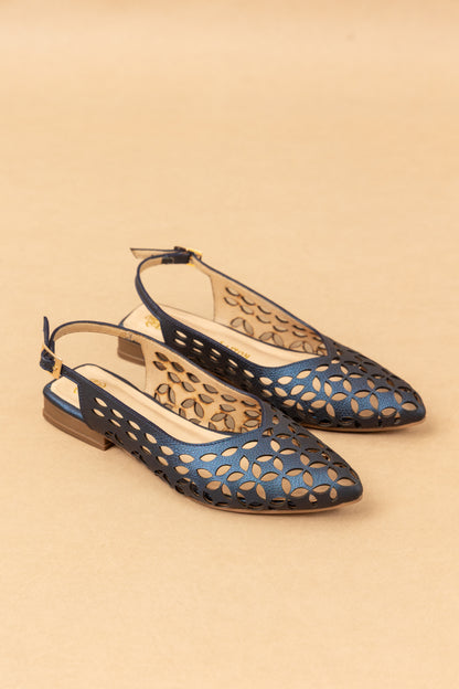 Baleta Mary Cuero Azul - Carolina Laiton