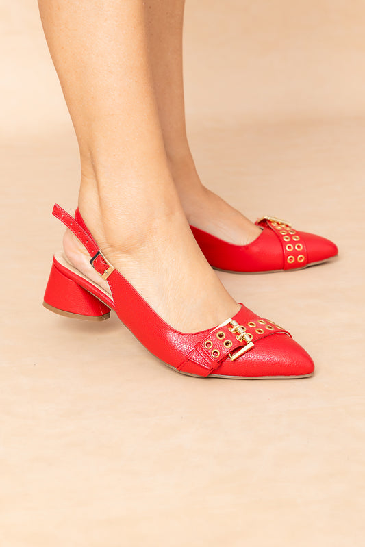 Stiletto Alessandra Cuero Rojo - Tacon kitten heel 3.5 cms- Carolina Laiton